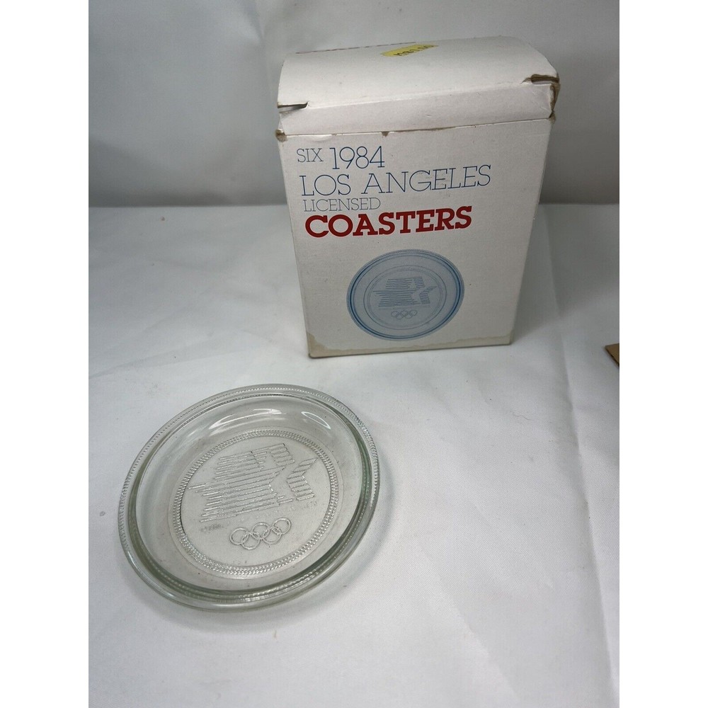 6 Vtg 1984 1980 Los Angeles Olympics‎ Clear Nesting Thick Glass Round Coasters